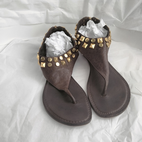 Tory Burch brown gladiator gold stud sandal size 7.5M - Picture 5 of 15